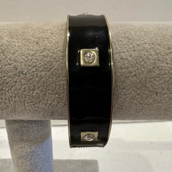 Sequin by Nordstrom Clamper Bangle Bracelet-black enamel, gold w/ clear crystals - Picture 3 of 13